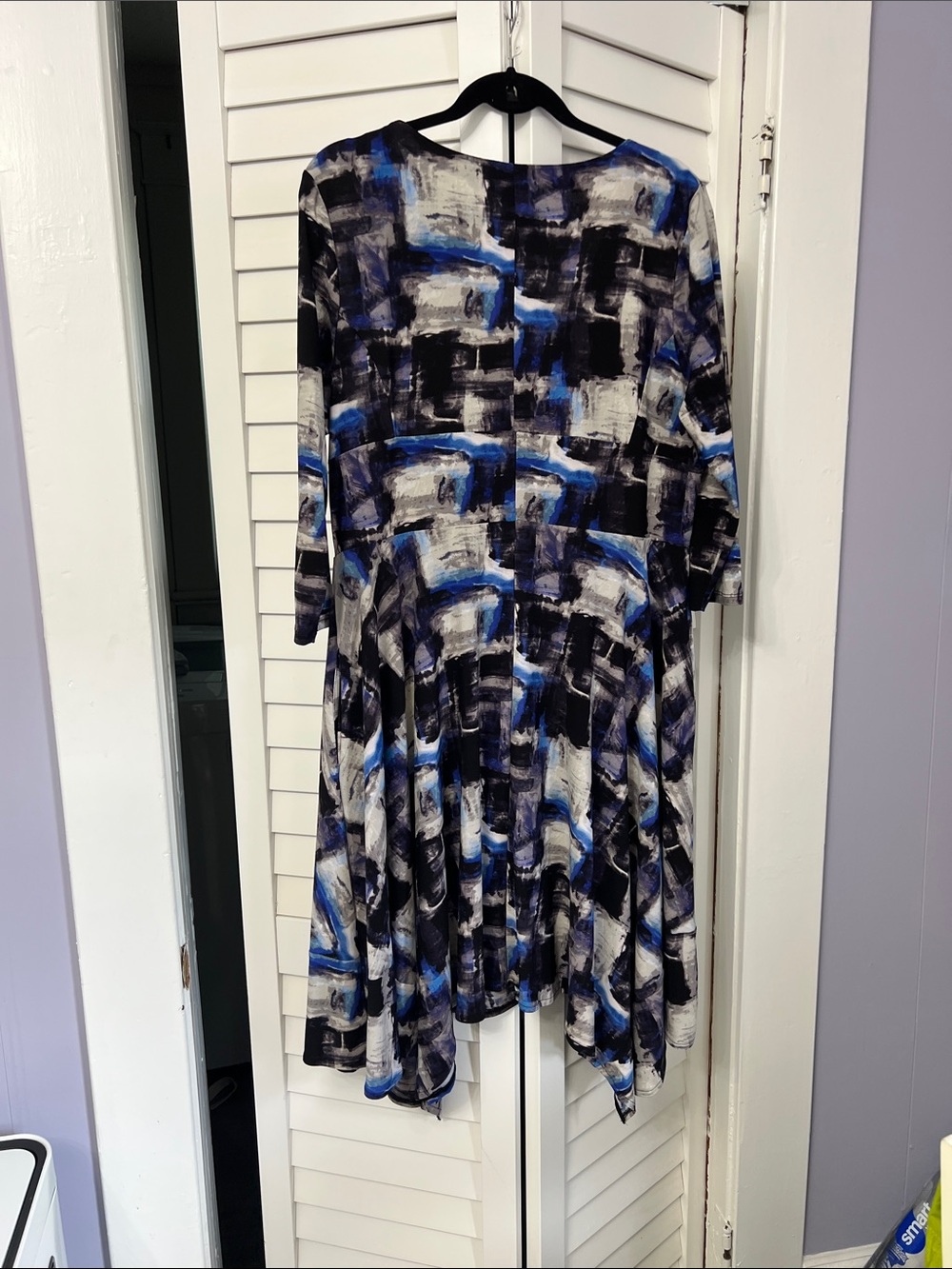 Simply Vera. Vera wang.  Abstract Brushstroke Blue & Black Fit-and-Flare Dress - Picture 3 of 4